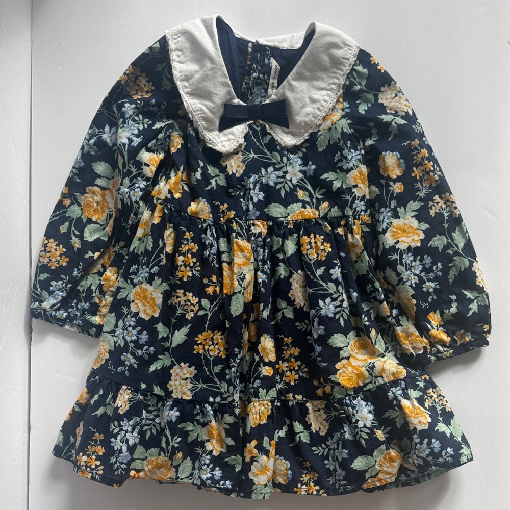 Janie and Jack Floral Long Sleeve Dress with Peter Pan Collar